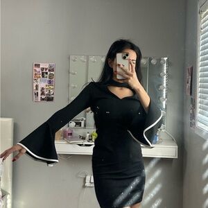 Suzy Shier Black Long Sleeve Dress with White Trim